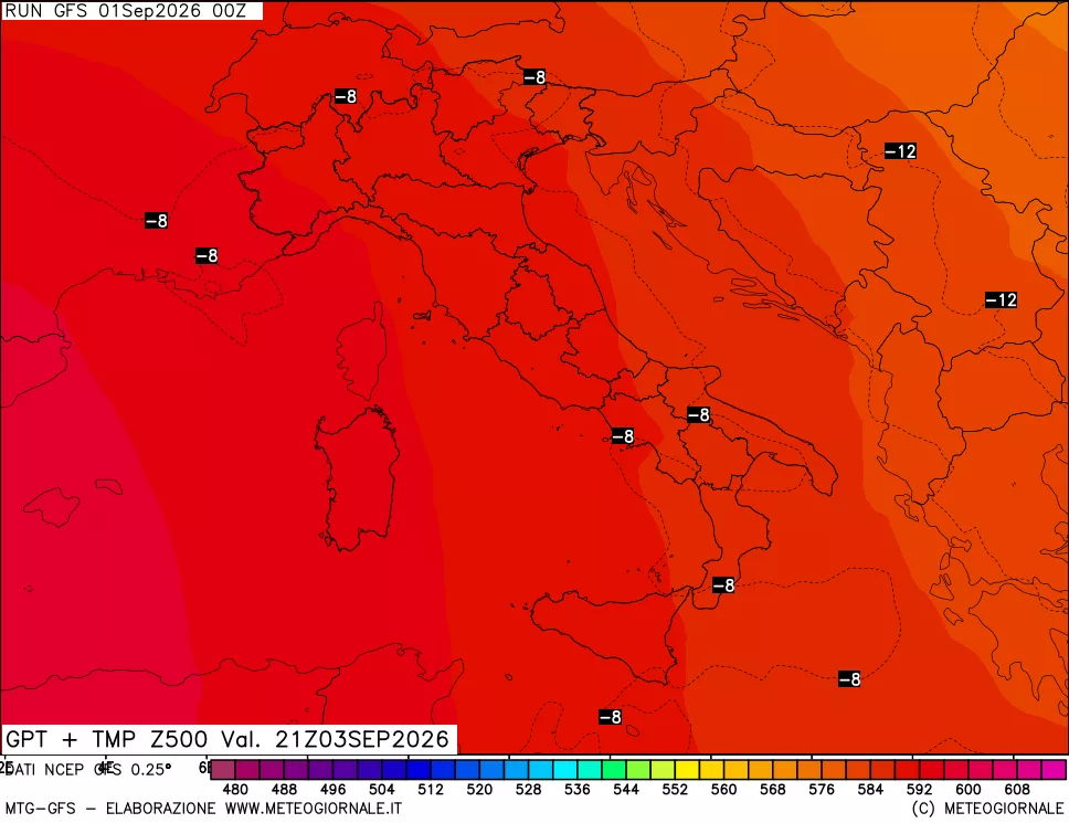 mappa 500 hPa GPT + Temp