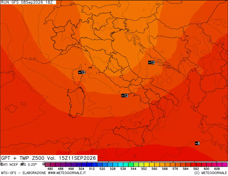 mappa 500 hPa GPT + Temp