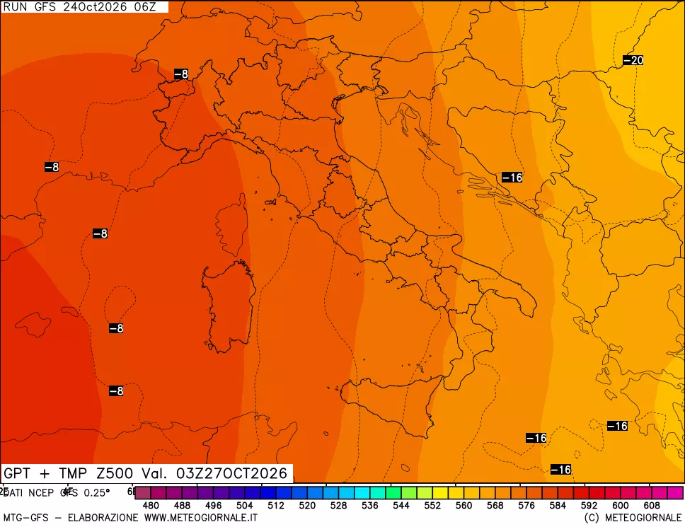 mappa 500 hPa GPT + Temp