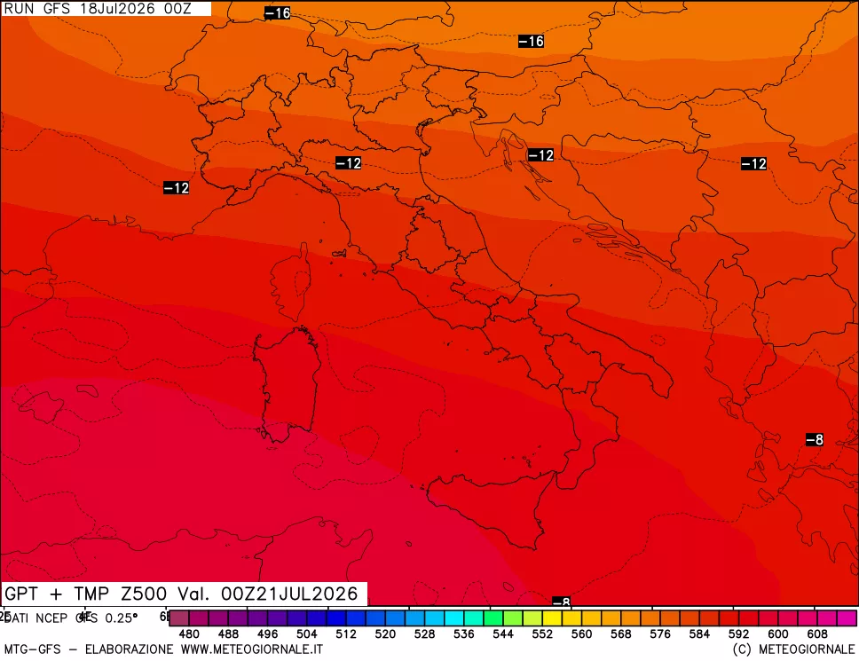 mappa 500 hPa GPT + Temp