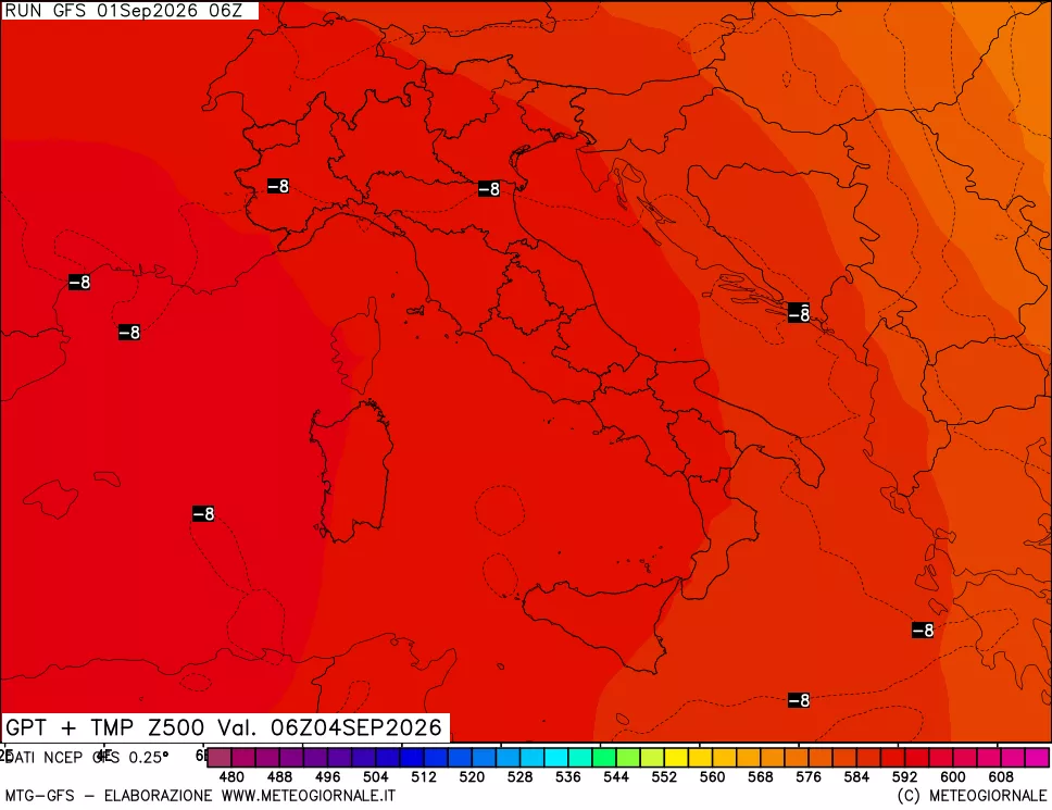 mappa 500 hPa GPT + Temp