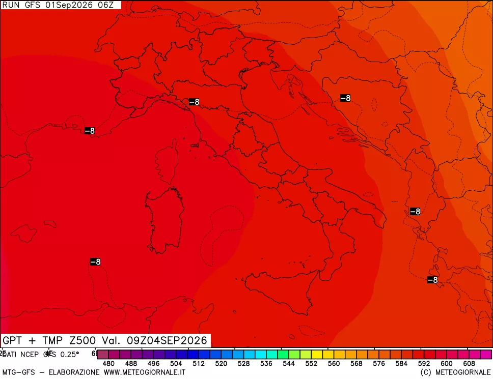 mappa 500 hPa GPT + Temp