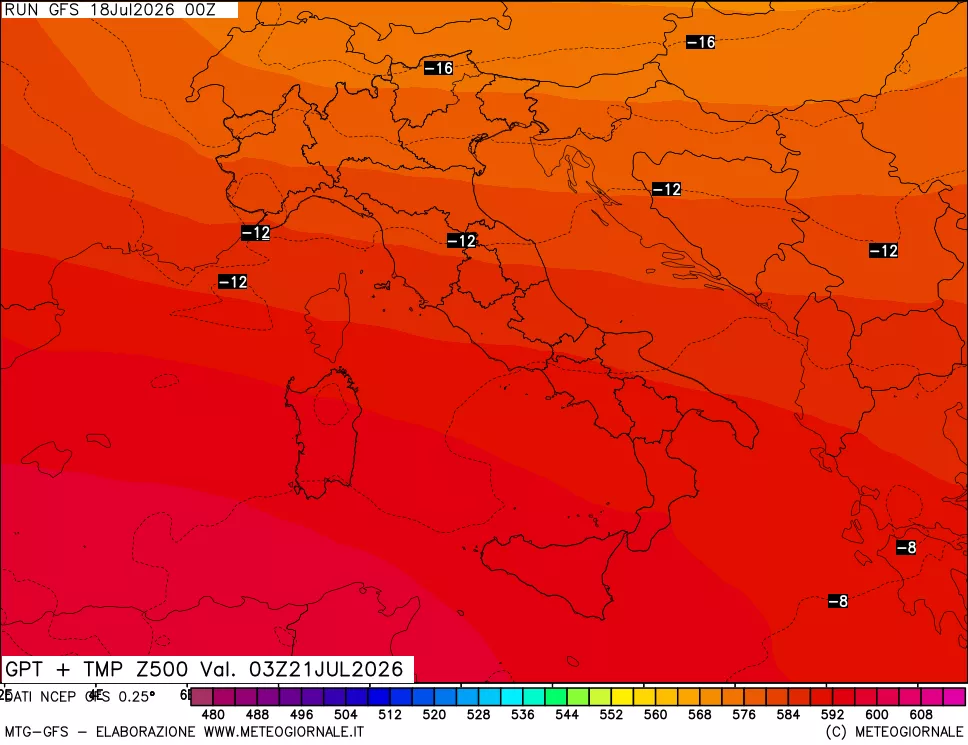 mappa 500 hPa GPT + Temp