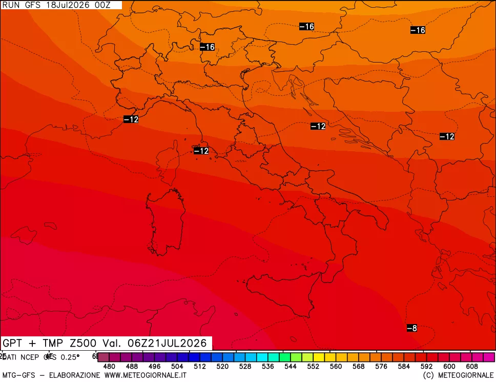 mappa 500 hPa GPT + Temp