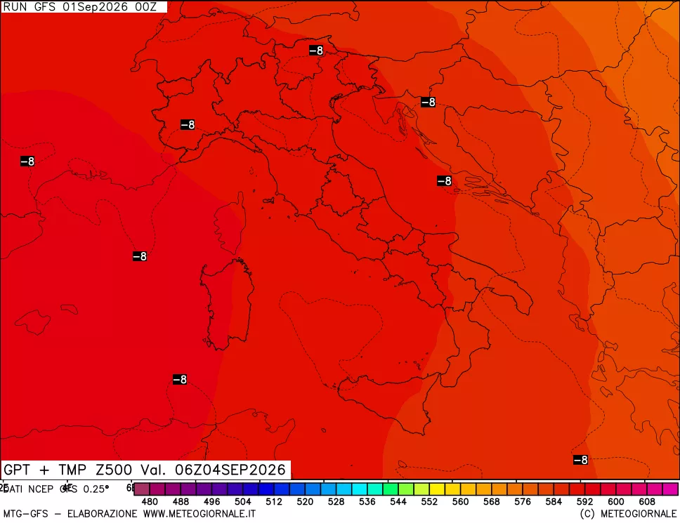 mappa 500 hPa GPT + Temp