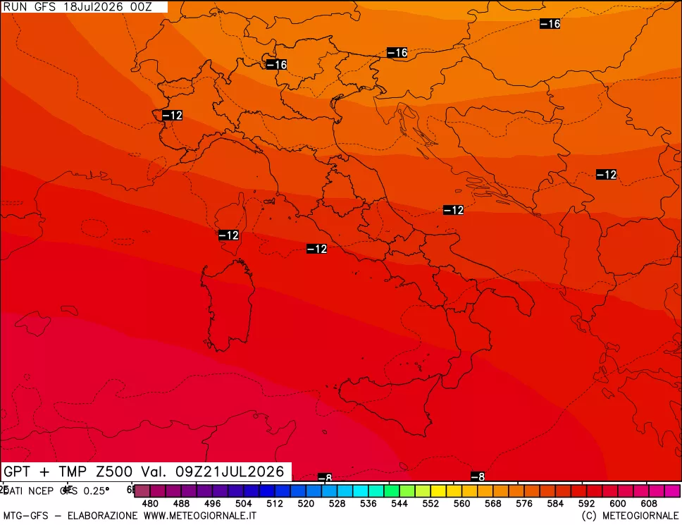 mappa 500 hPa GPT + Temp