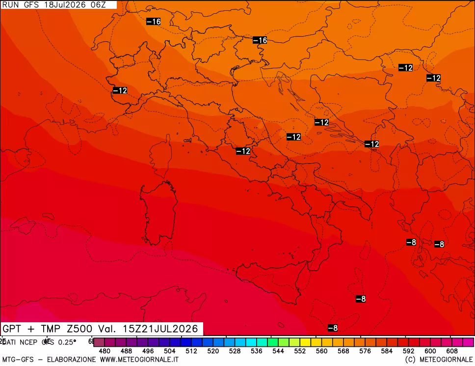 mappa 500 hPa GPT + Temp