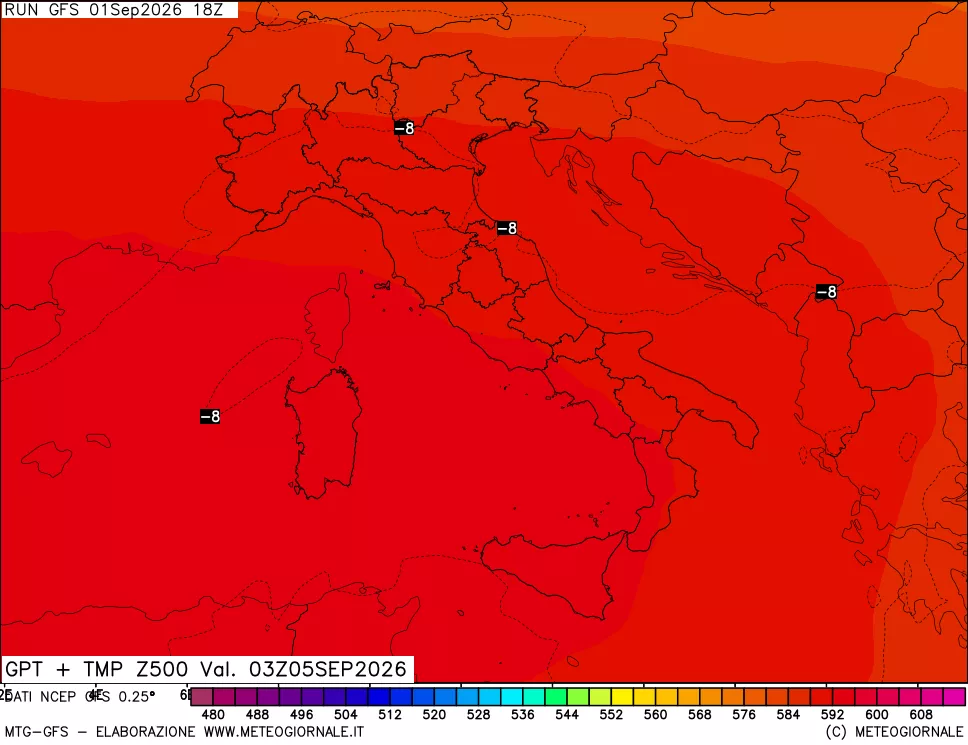 mappa 500 hPa GPT + Temp