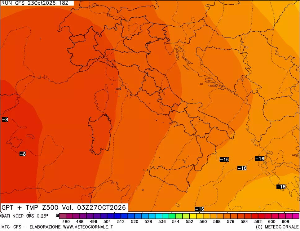 mappa 500 hPa GPT + Temp