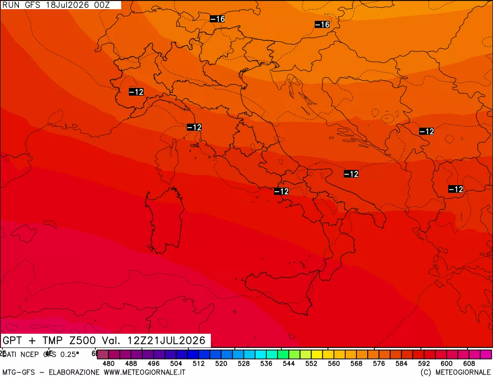 mappa 500 hPa GPT + Temp
