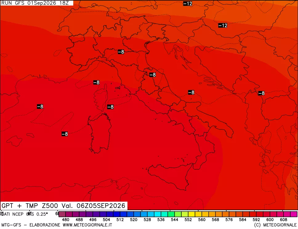mappa 500 hPa GPT + Temp