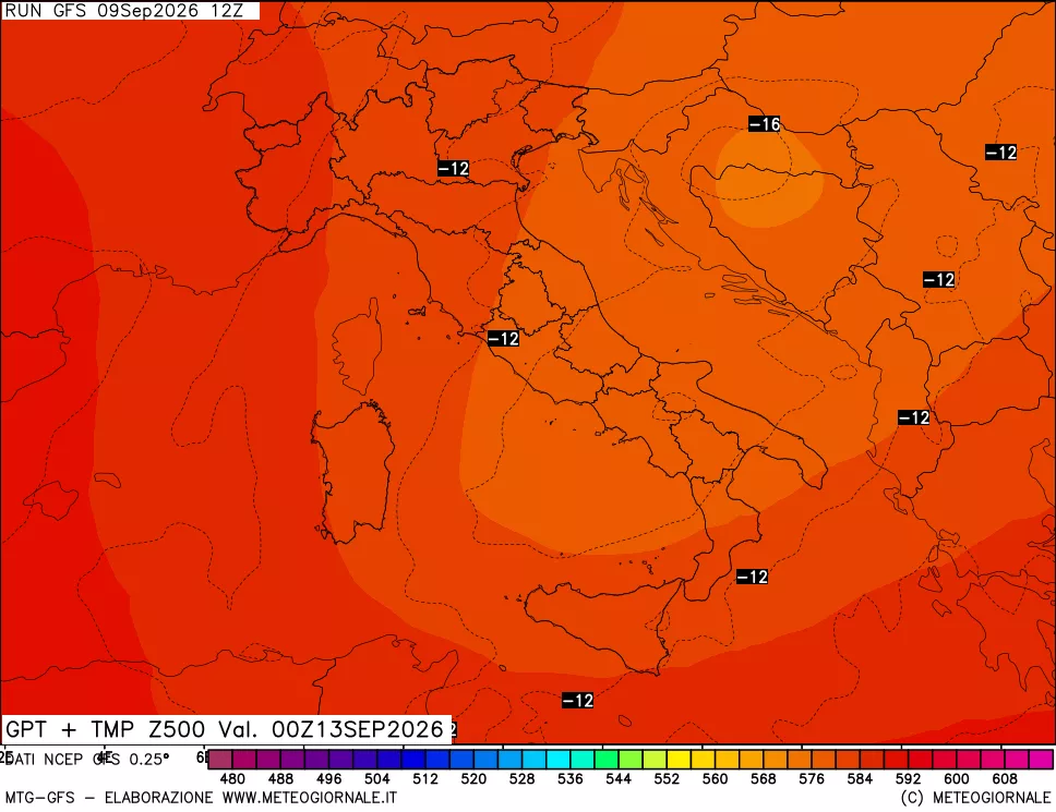 mappa 500 hPa GPT + Temp