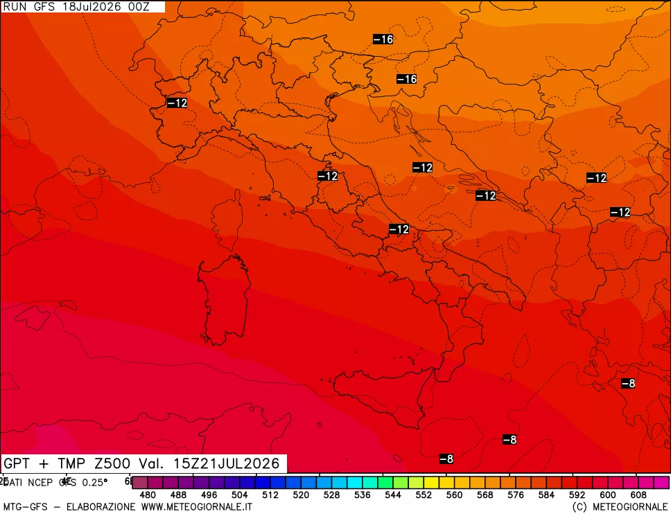 mappa 500 hPa GPT + Temp