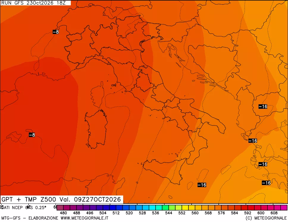 mappa 500 hPa GPT + Temp
