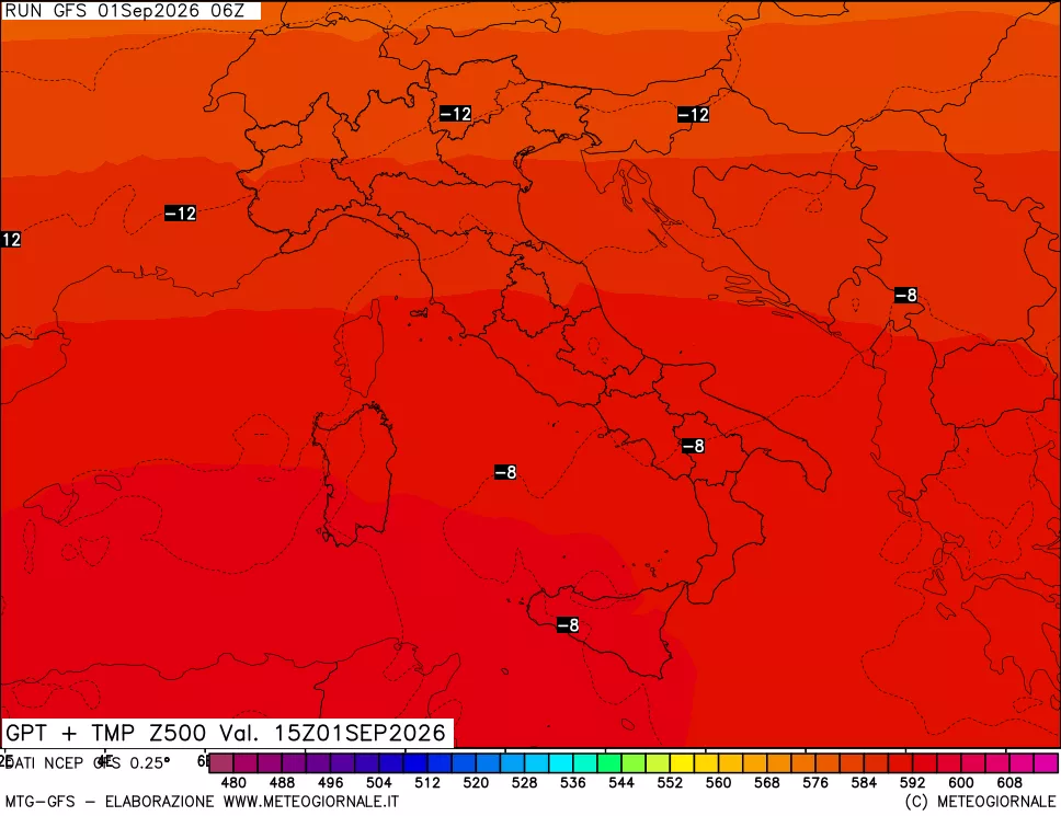 mappa 500 hPa GPT + Temp