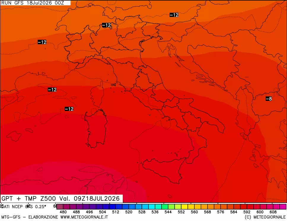 mappa 500 hPa GPT + Temp