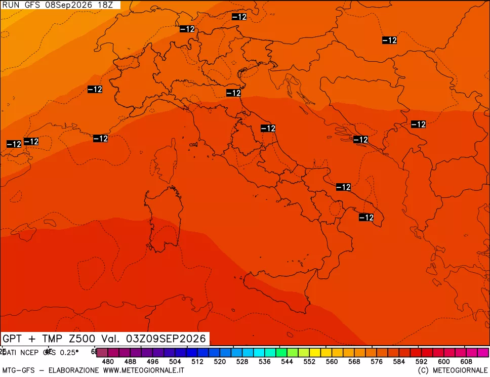 mappa 500 hPa GPT + Temp