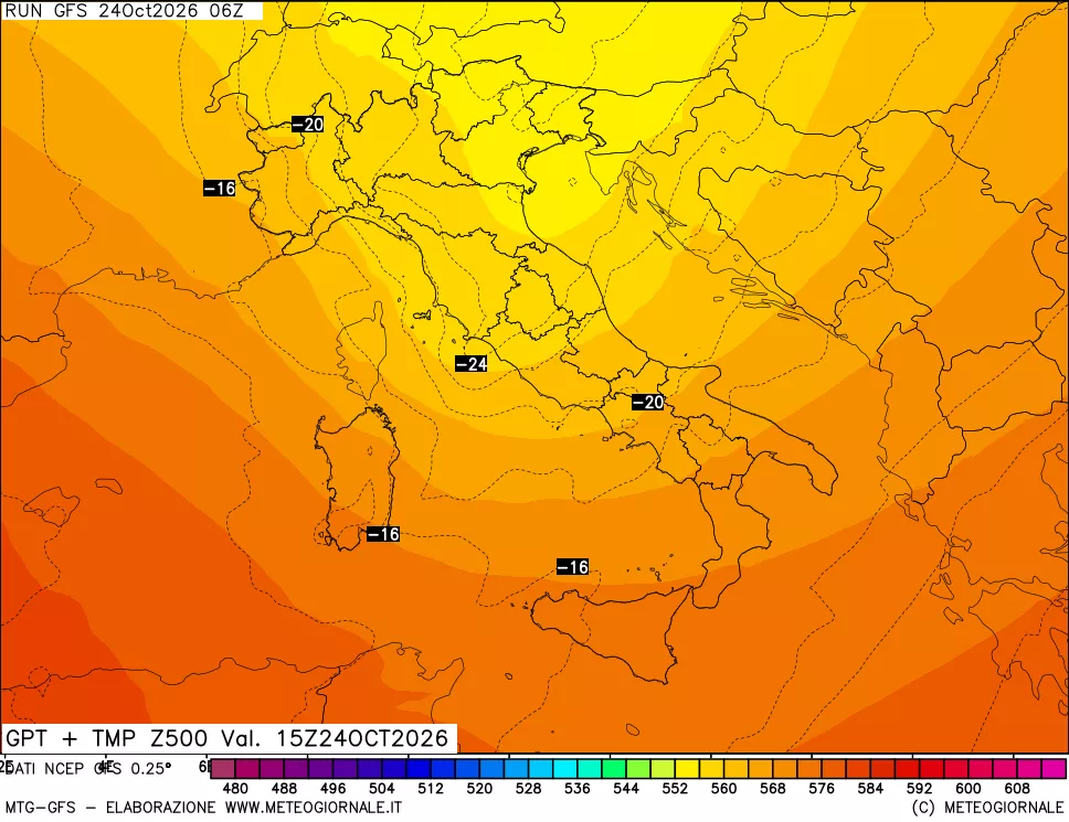 mappa 500 hPa GPT + Temp
