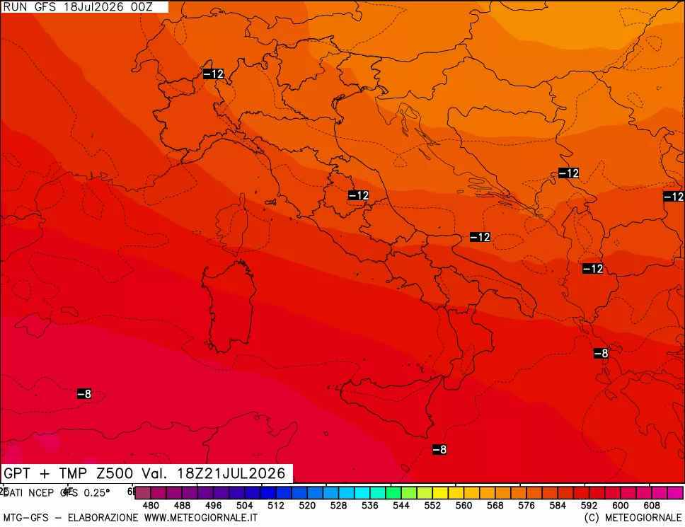 mappa 500 hPa GPT + Temp