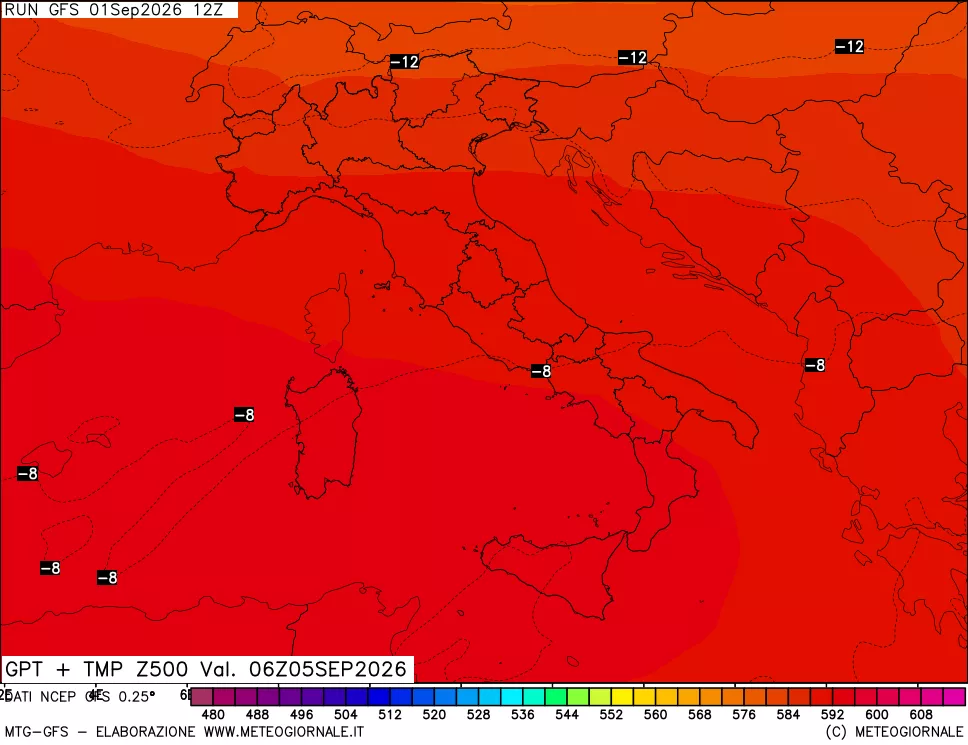 mappa 500 hPa GPT + Temp