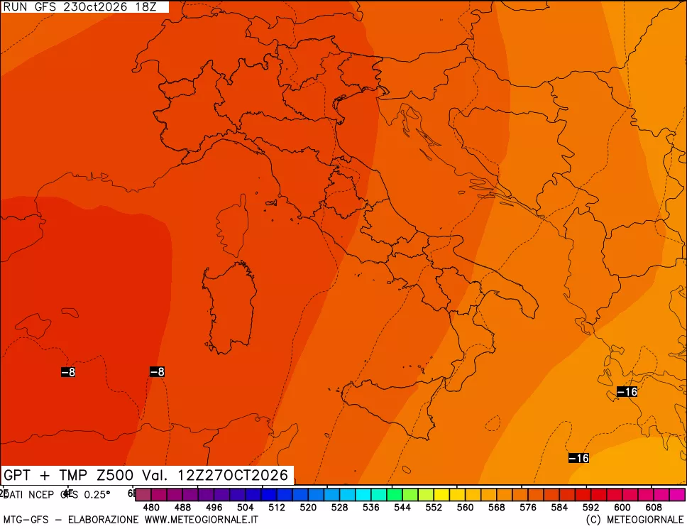 mappa 500 hPa GPT + Temp