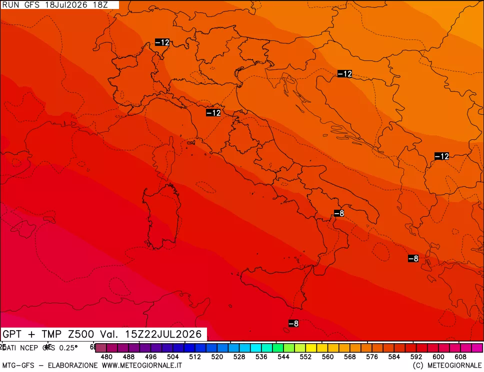 mappa 500 hPa GPT + Temp