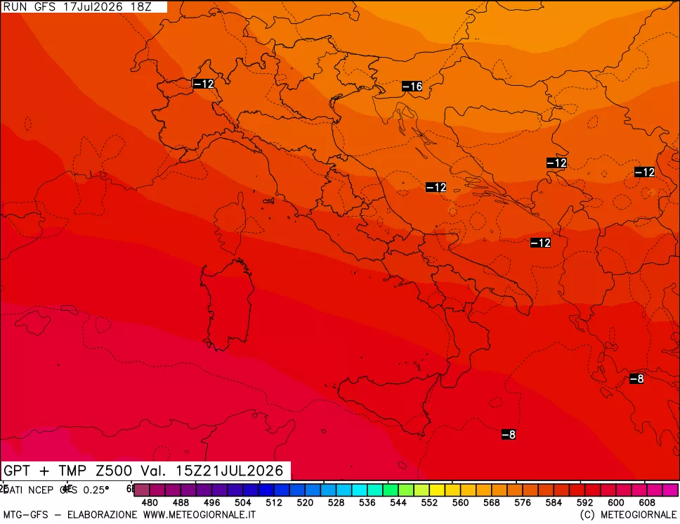 mappa 500 hPa GPT + Temp