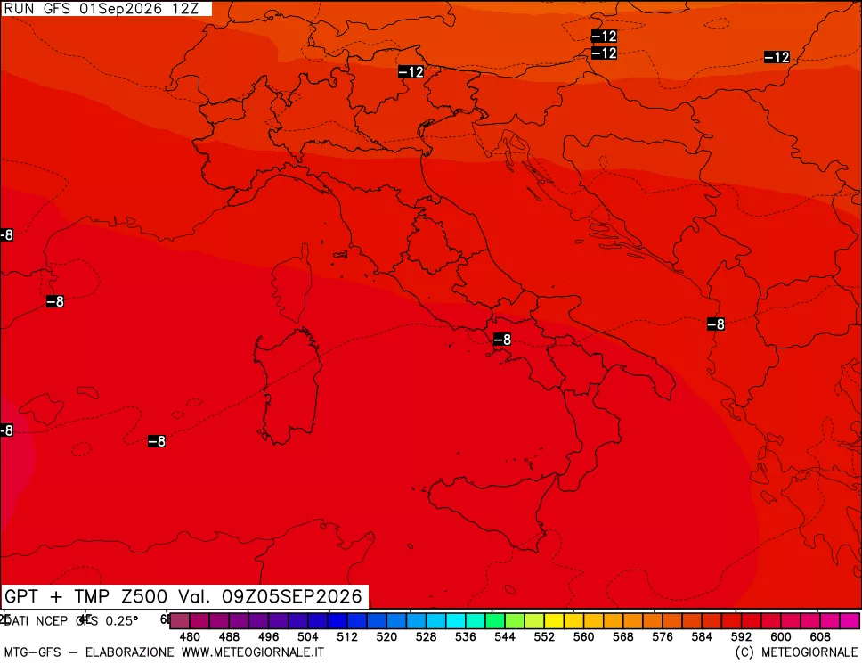 mappa 500 hPa GPT + Temp