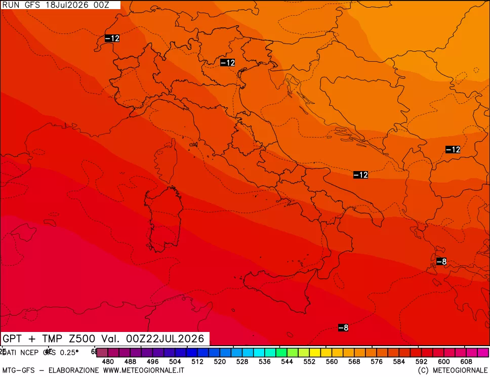 mappa 500 hPa GPT + Temp