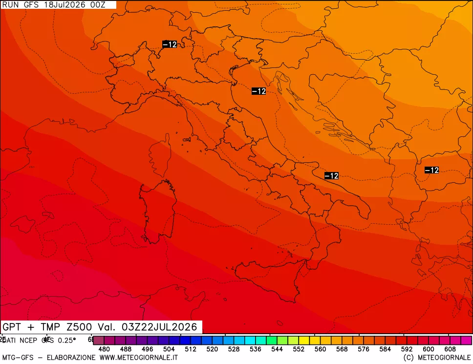mappa 500 hPa GPT + Temp