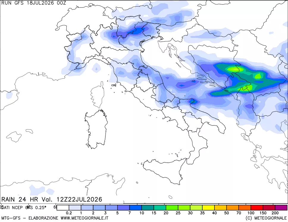 mappa Precipitazioni 24 ore precedenti