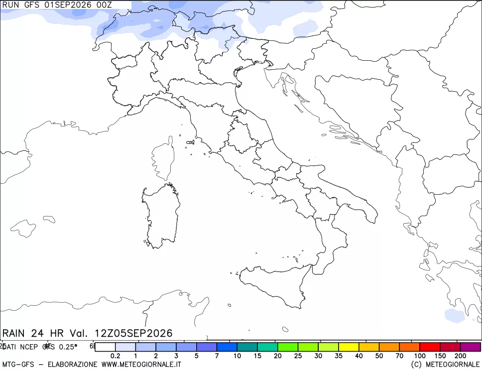 mappa Precipitazioni 24 ore precedenti