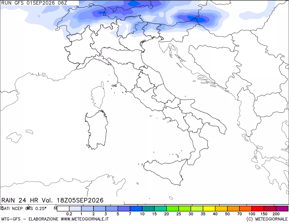 mappa Precipitazioni 24 ore precedenti