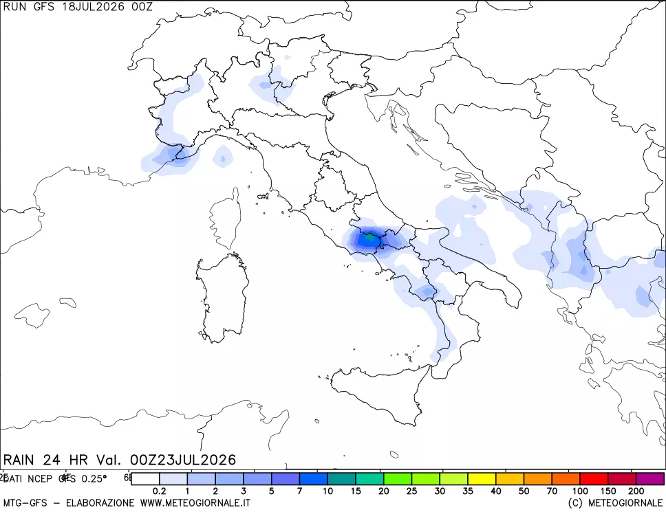 mappa Precipitazioni 24 ore precedenti
