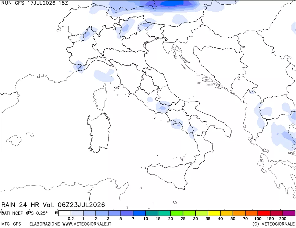 mappa Precipitazioni 24 ore precedenti
