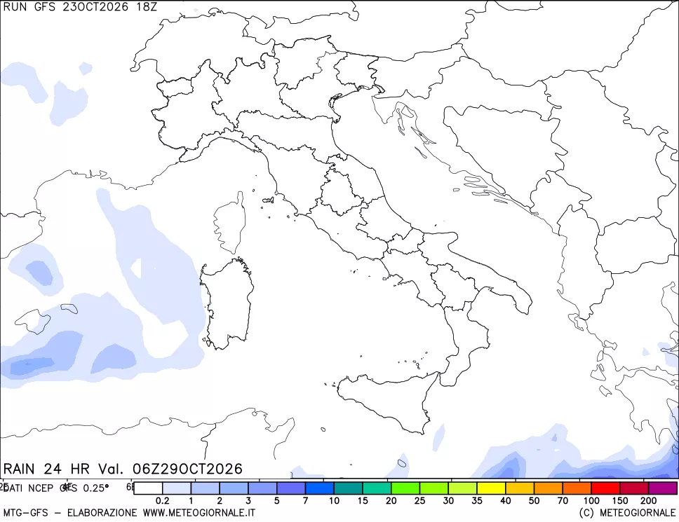 mappa Precipitazioni 24 ore precedenti