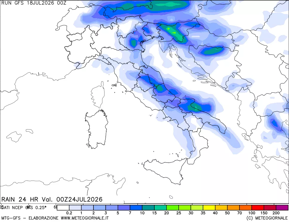 mappa Precipitazioni 24 ore precedenti