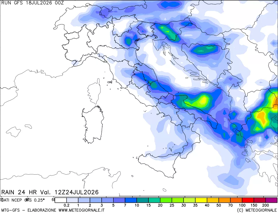 mappa Precipitazioni 24 ore precedenti