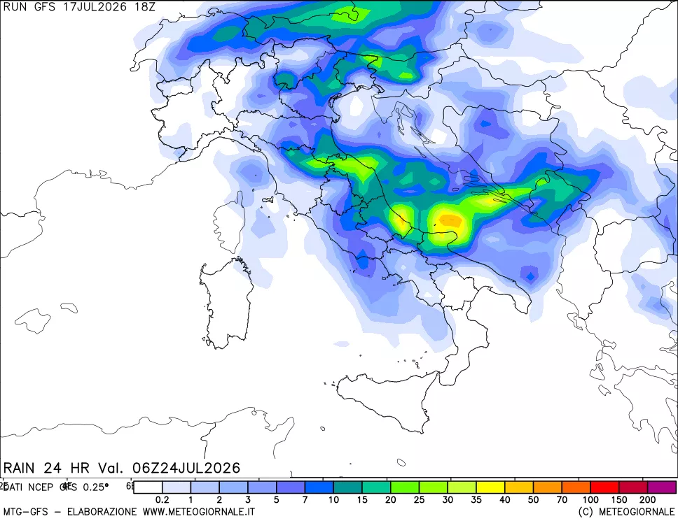 mappa Precipitazioni 24 ore precedenti