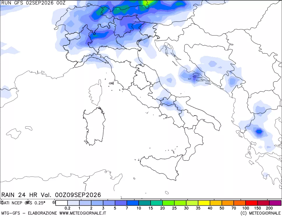mappa Precipitazioni 24 ore precedenti