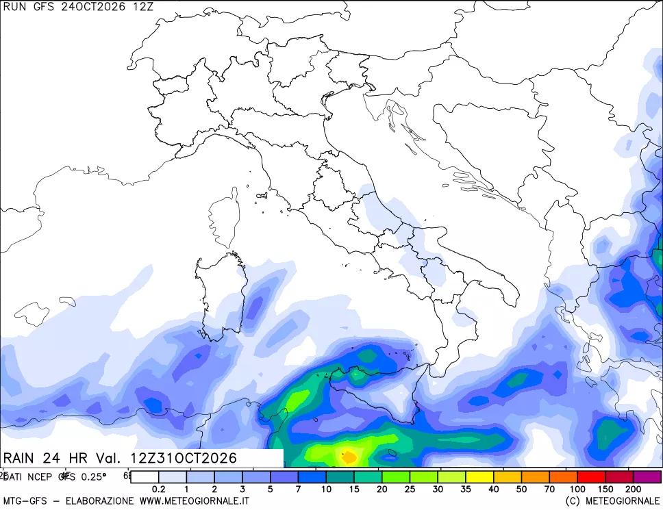 mappa Precipitazioni 24 ore precedenti