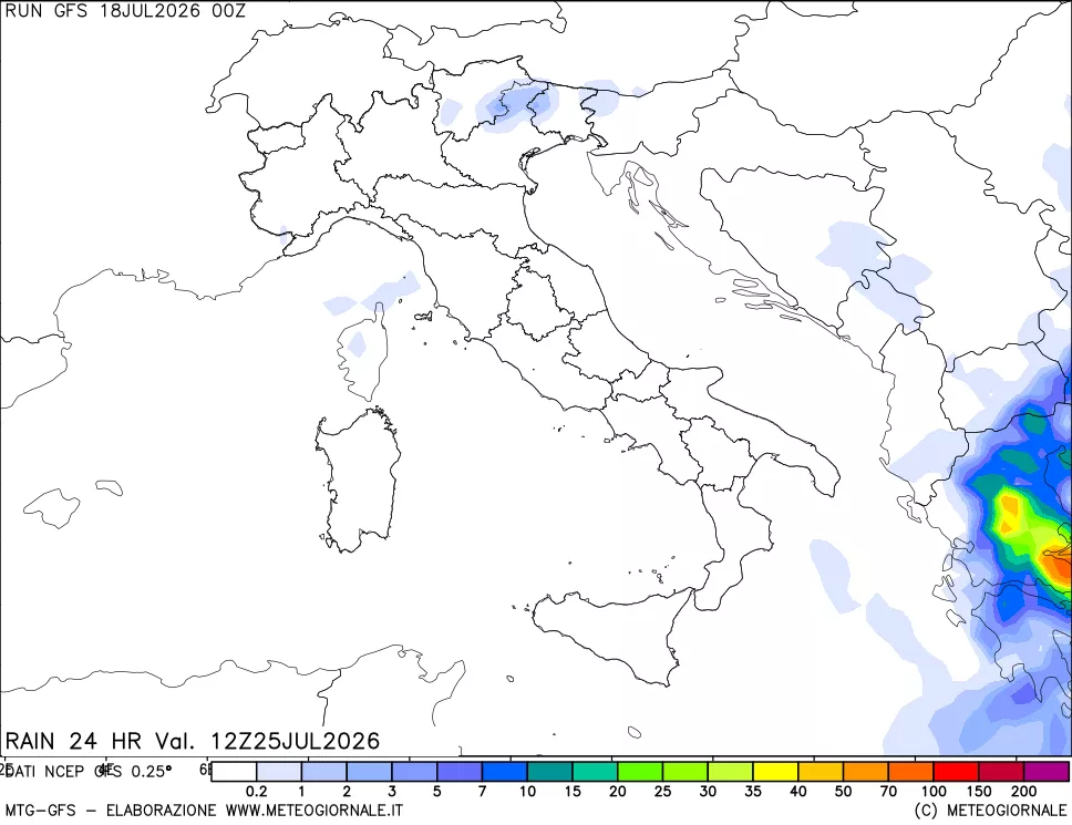 mappa Precipitazioni 24 ore precedenti
