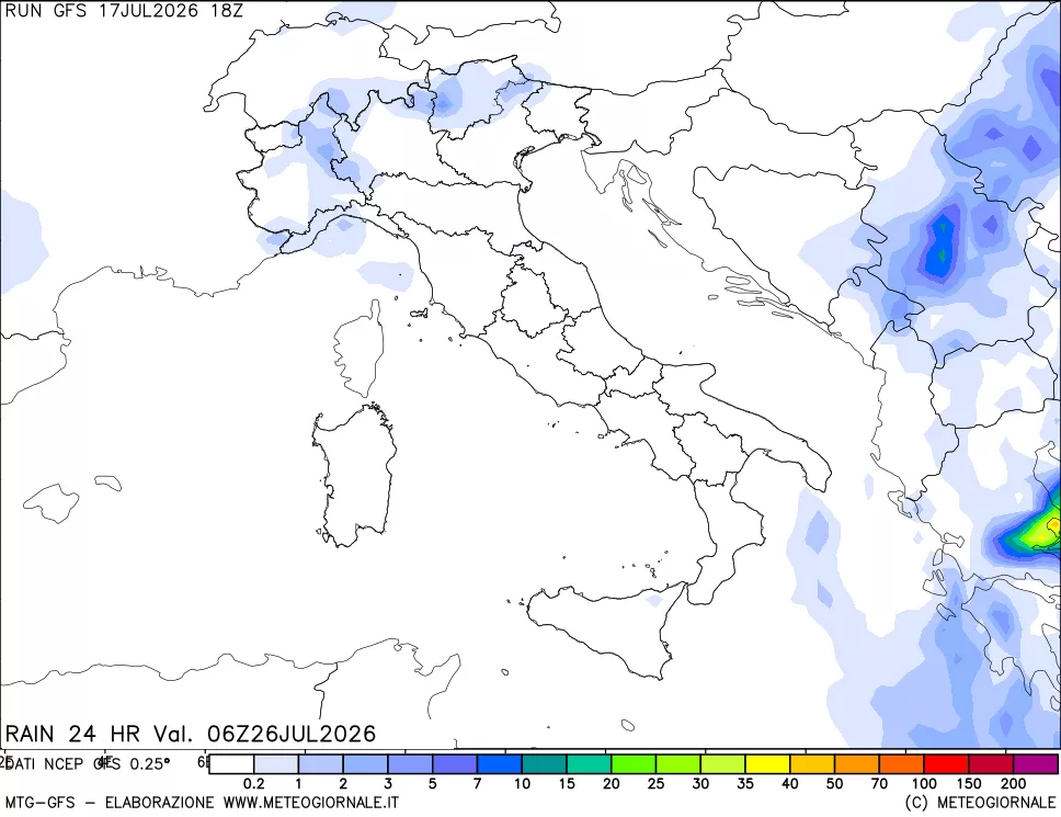 mappa Precipitazioni 24 ore precedenti