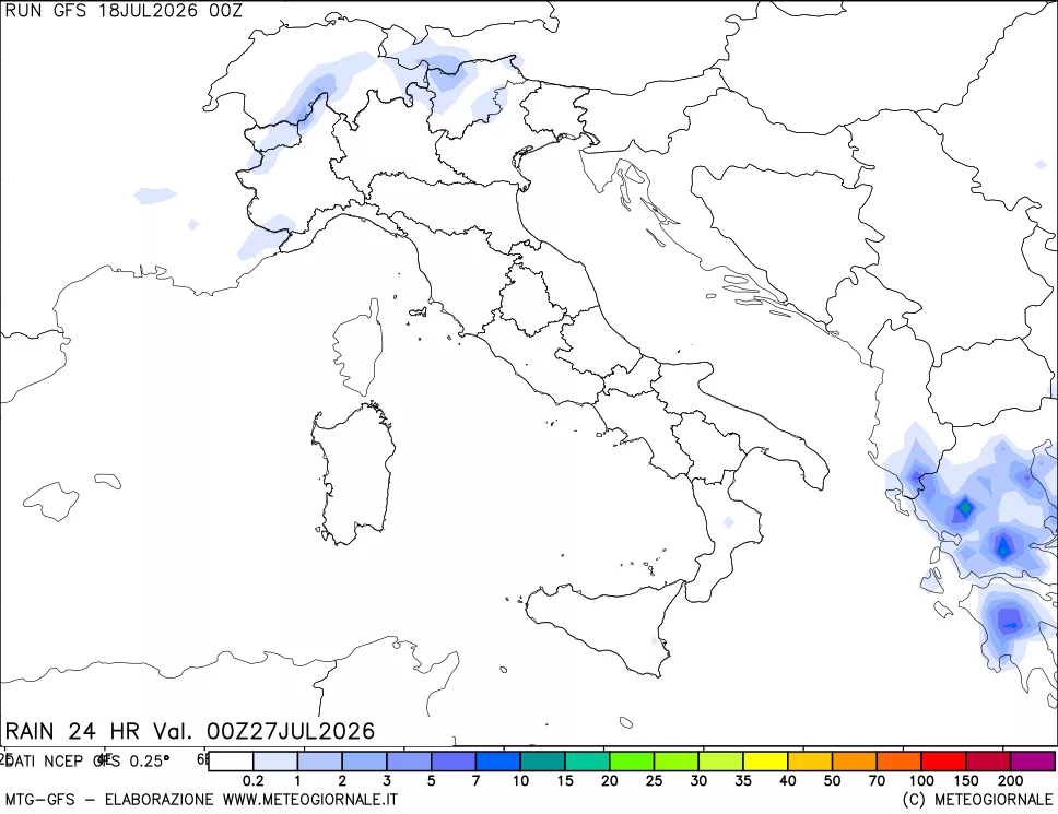 mappa Precipitazioni 24 ore precedenti