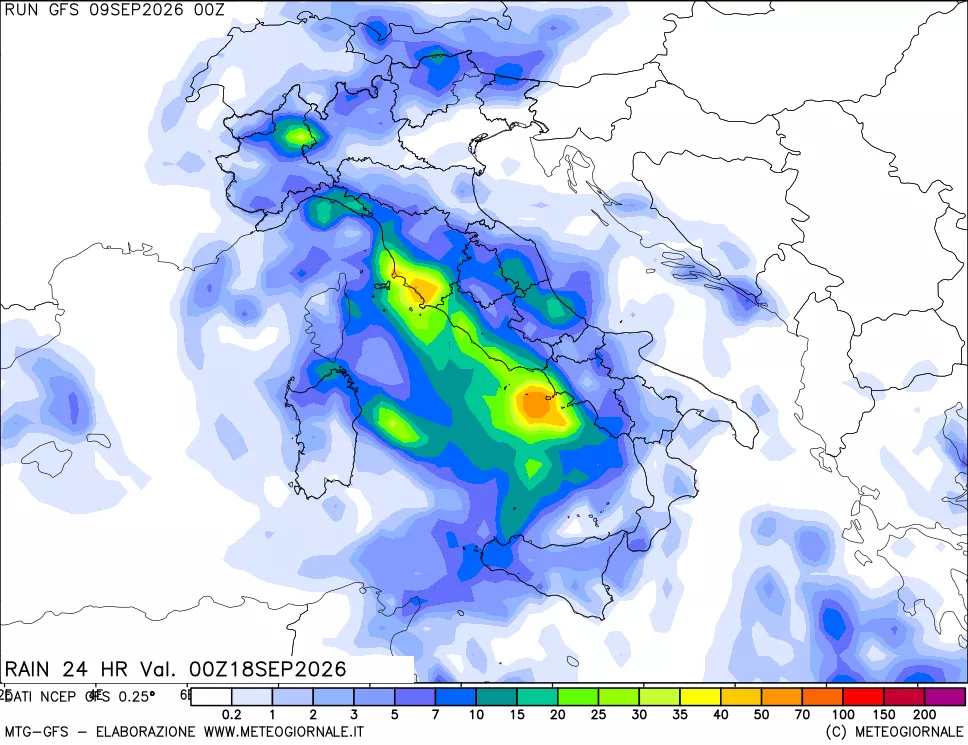 mappa Precipitazioni 24 ore precedenti