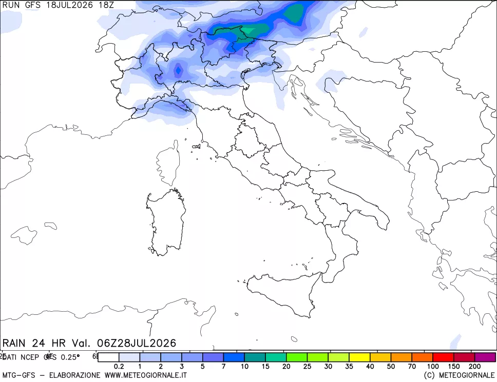 mappa Precipitazioni 24 ore precedenti