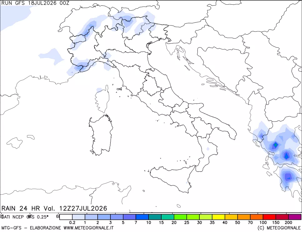 mappa Precipitazioni 24 ore precedenti