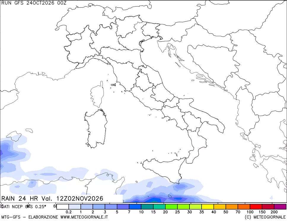 mappa Precipitazioni 24 ore precedenti