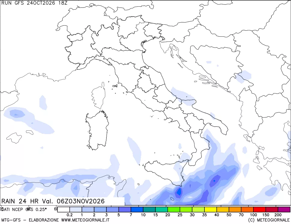 mappa Precipitazioni 24 ore precedenti