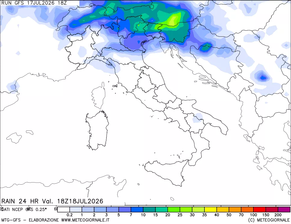 mappa Precipitazioni 24 ore precedenti